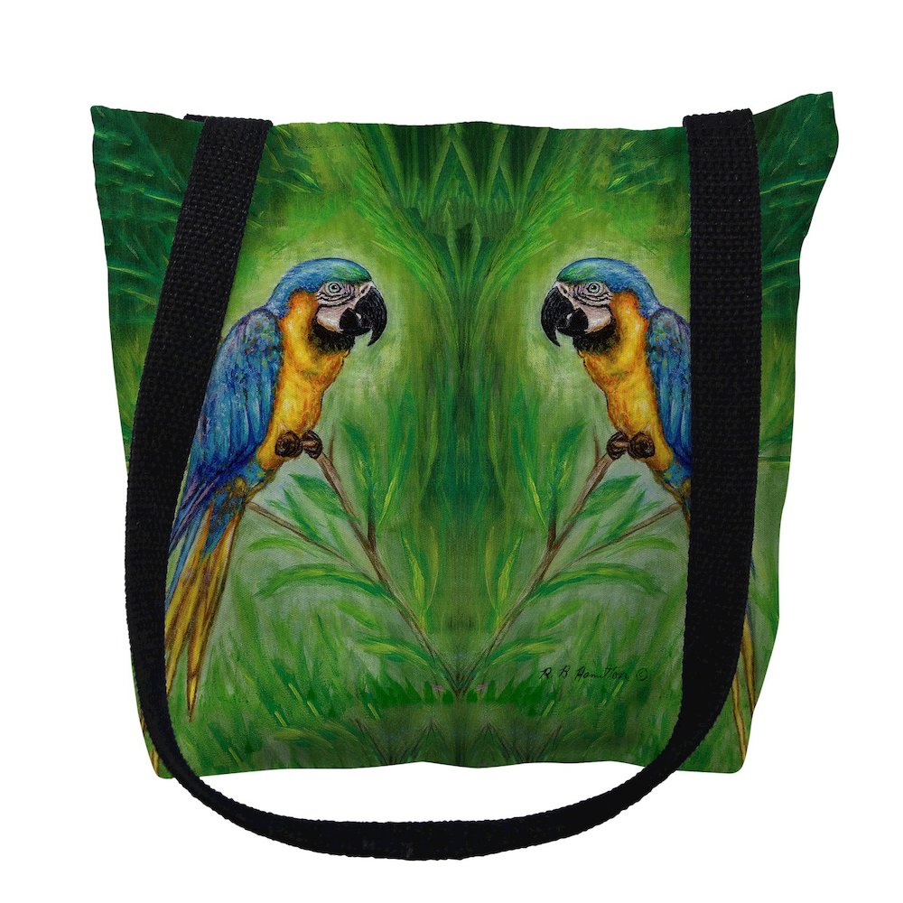 Blue Macaws Large Tote Bag 18x18. Picture 1