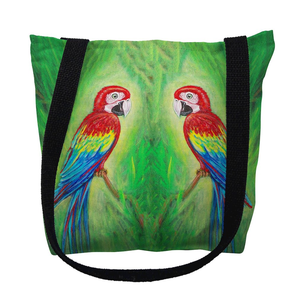 Red Macaws Small Tote Bag 13x13. Picture 1