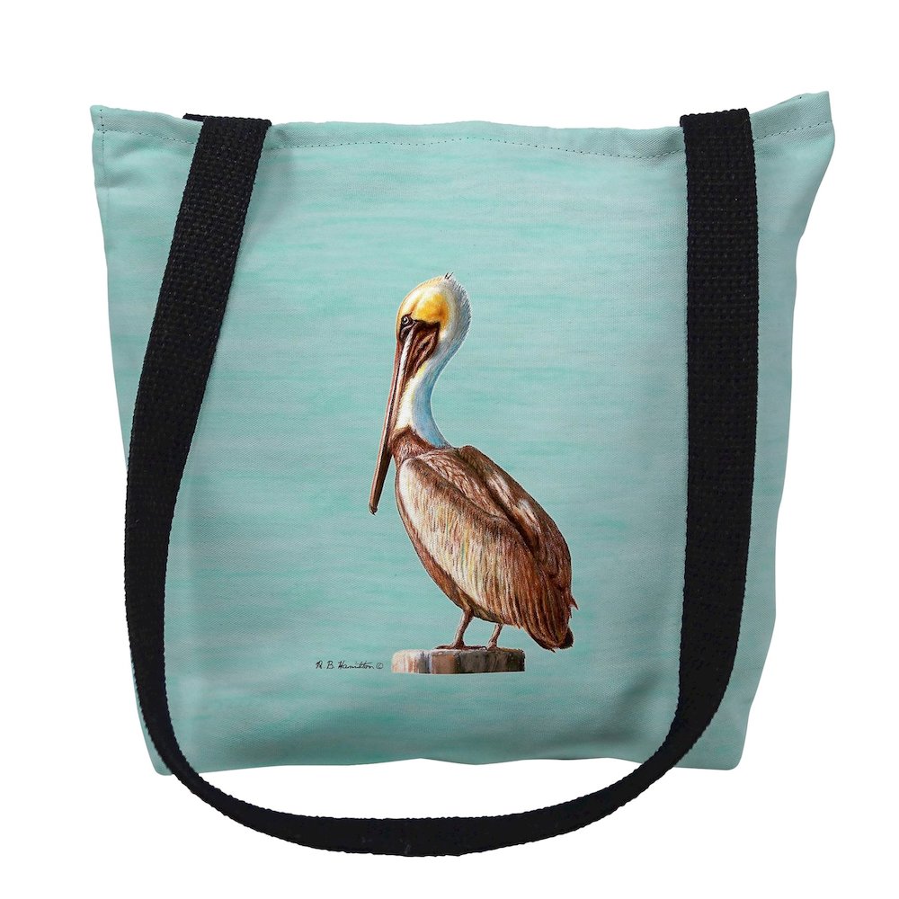 Pelican on Aqua Left Medium Tote Bag 16x16. Picture 1