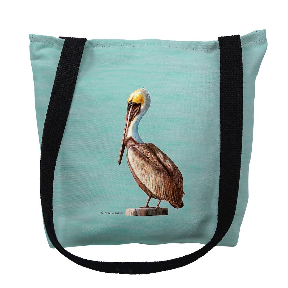Pelican on Aqua Left Small Tote Bag 13x13. Picture 1