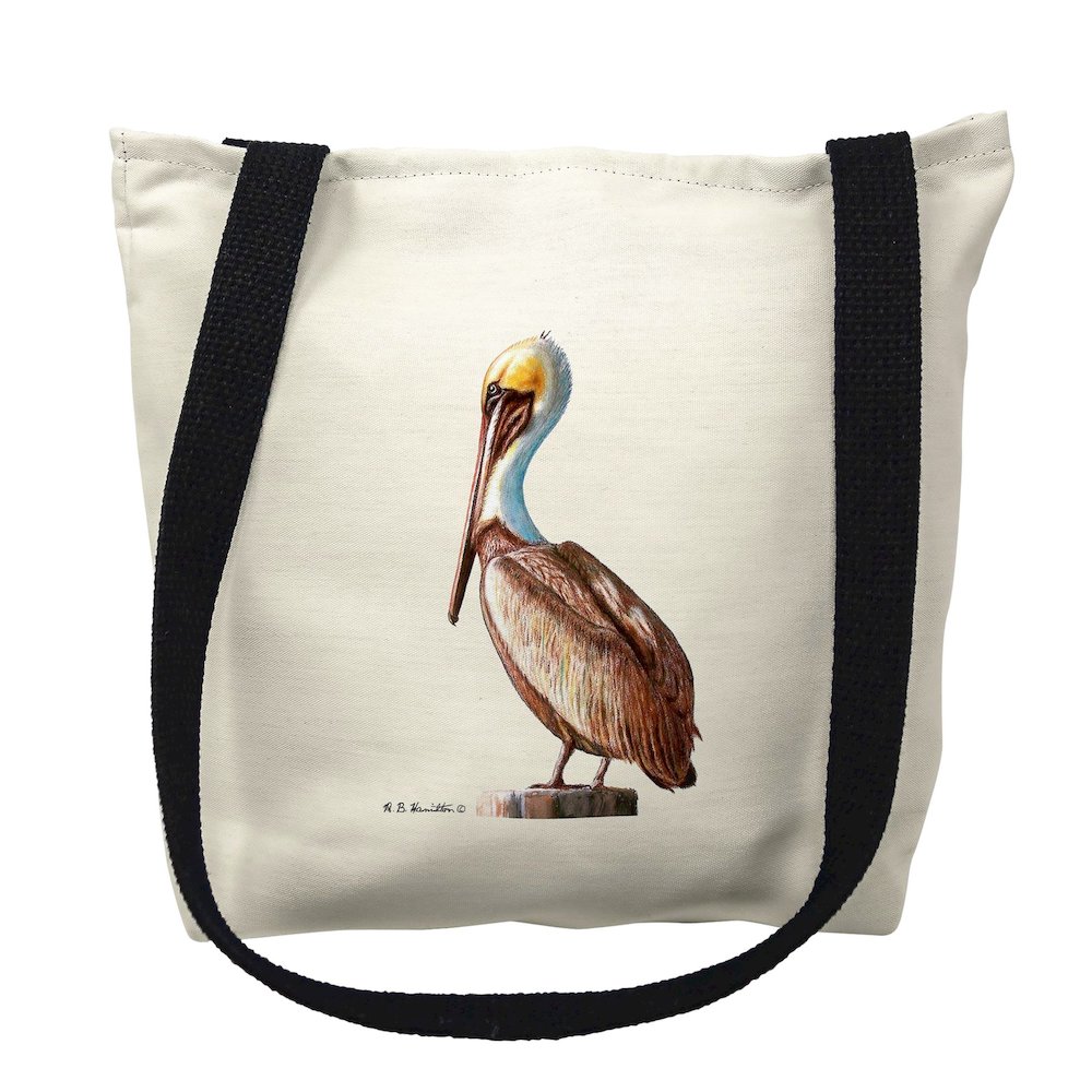 Pelican on White Medium Tote Bag 16x16. Picture 1