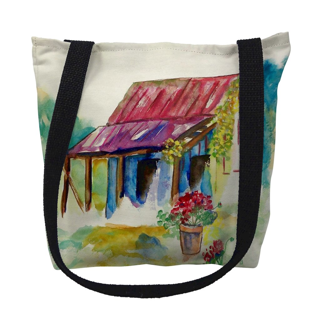 Barn & Geranium Medium Tote Bag 16x16. Picture 1