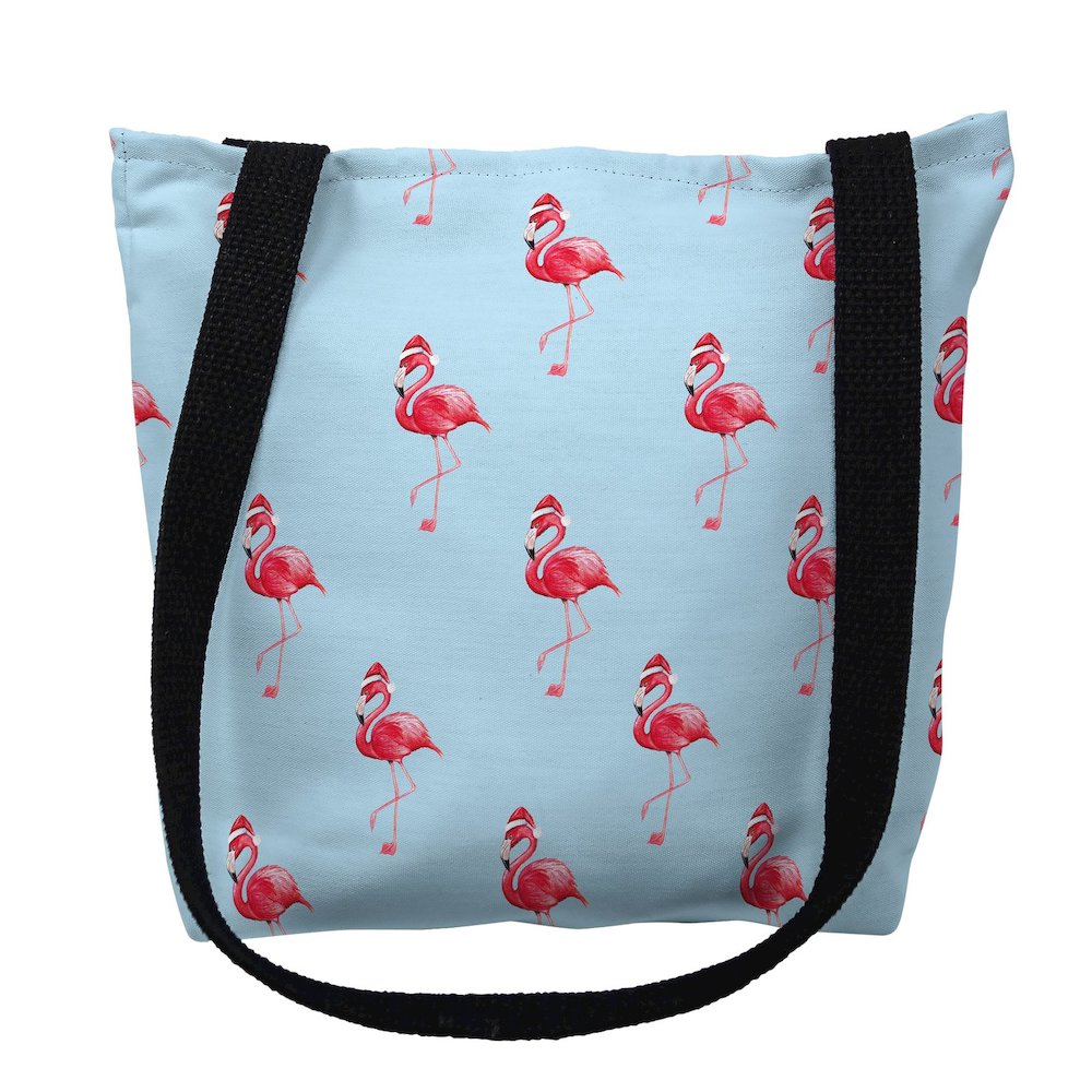 Flamingo Santa Tiled Small Tote Bag 13x13. Picture 1