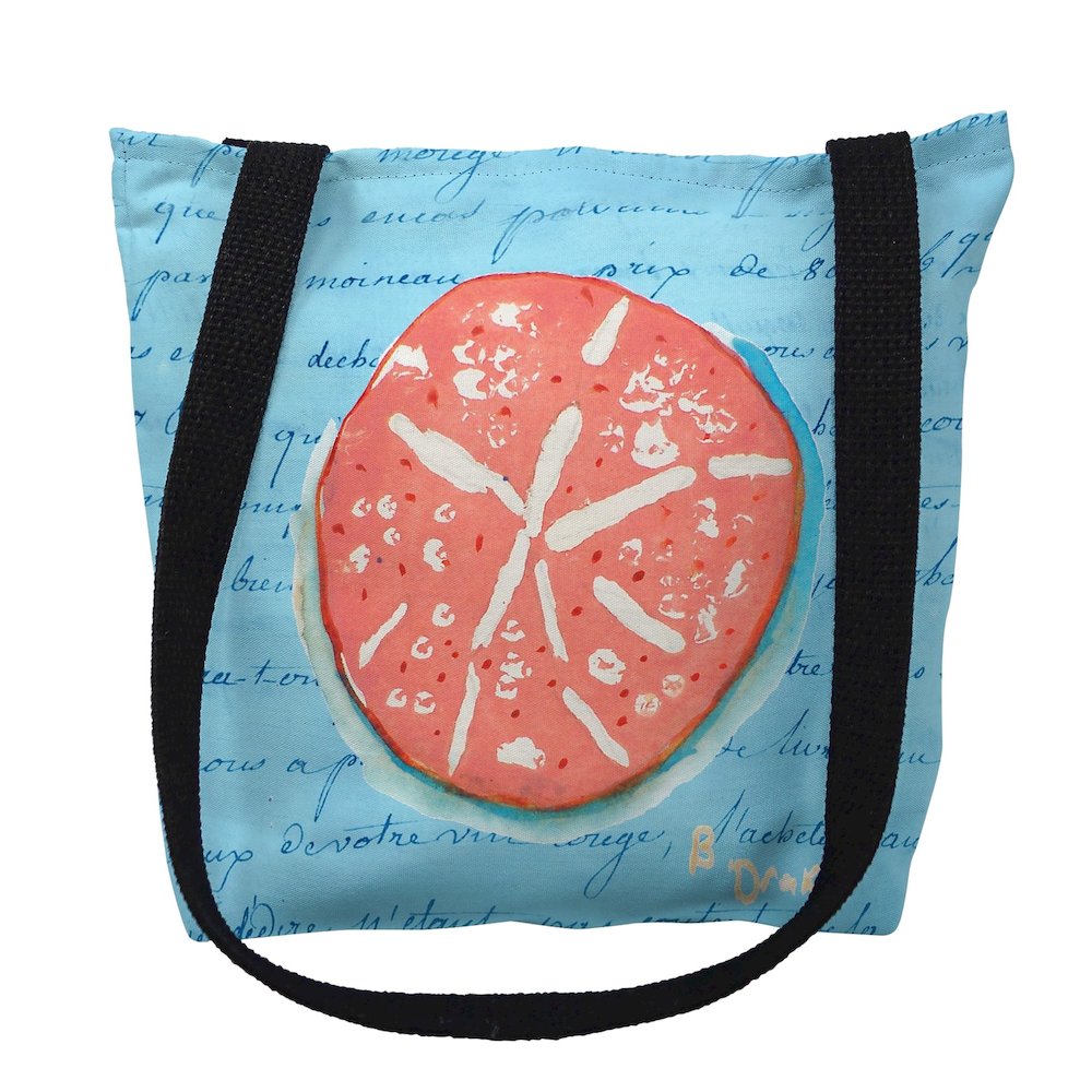 Coral Sand Dollar Blue Script Medium Tote Bag 16x16. Picture 1
