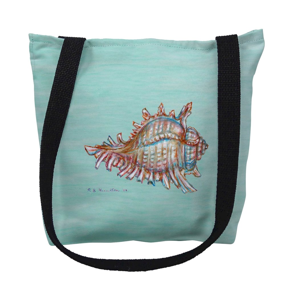 Conch on Aqua Medium Tote Bag 16x16. Picture 1