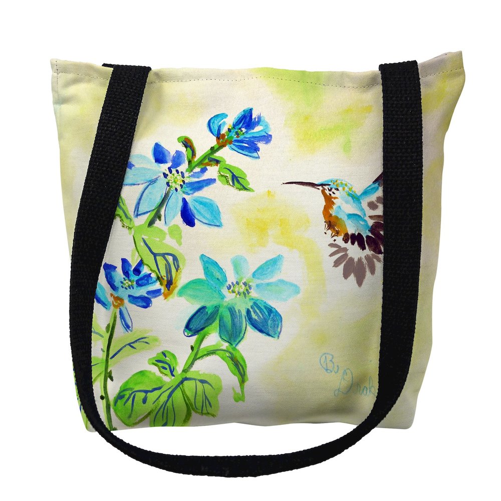 Aqua Hummingbird Small Tote Bag 13x13. Picture 1
