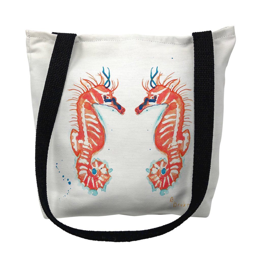 Coral Sea Horses Small Tote Bag 13x13. Picture 1