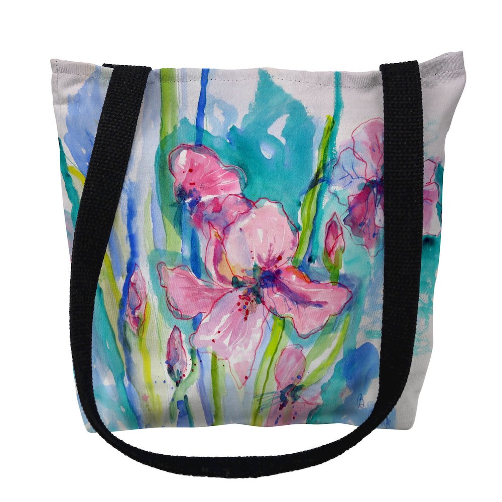 Pink Iris Large Tote Bag 18x18. Picture 1