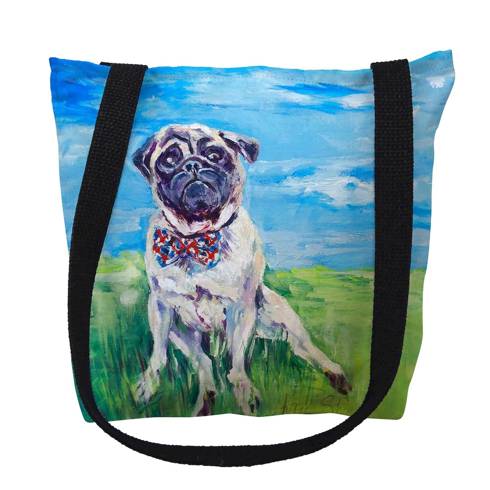 Gus in Yard - Pug Medium Tote Bag 16x16. Picture 1