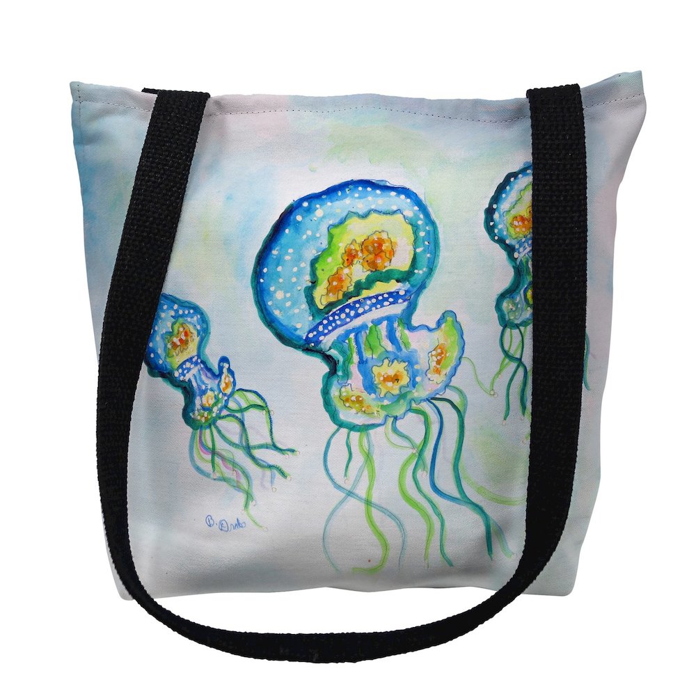 Three Jellyfish Small Tote Bag 13x13. Picture 1