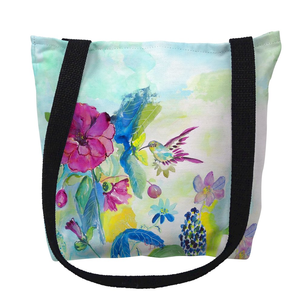 Hummingbird & Garden Medium Tote Bag 16x16. Picture 1