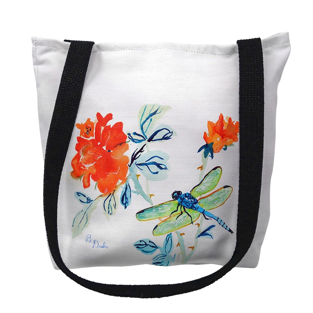 Dragonfly & Red Flower Medium Tote Bag 16x16. Picture 1