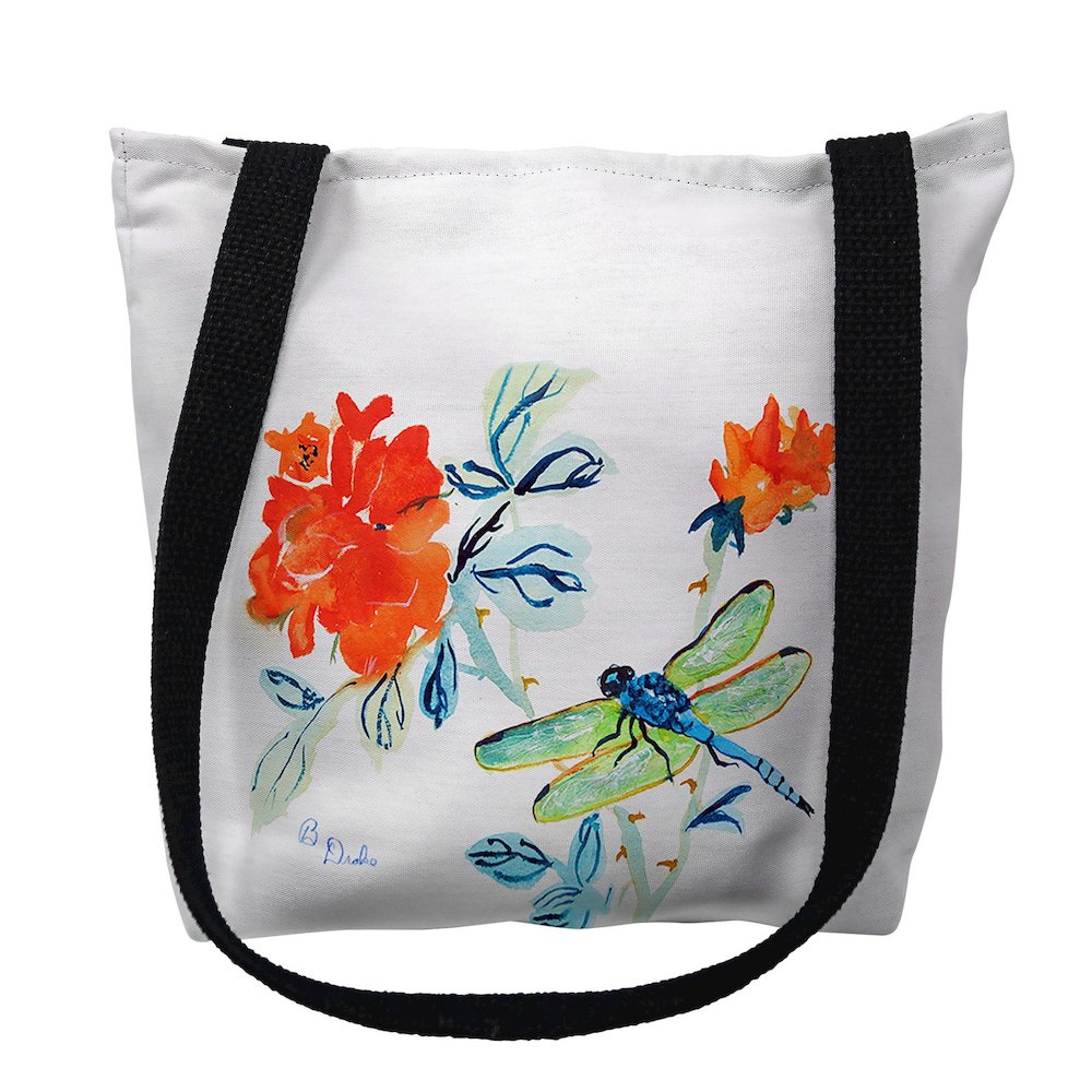 Dragonfly & Red Flower Small Tote Bag 13x13. Picture 1