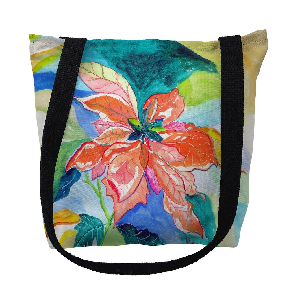 Peach Poinsettia Large Tote Bag 18x18. Picture 1