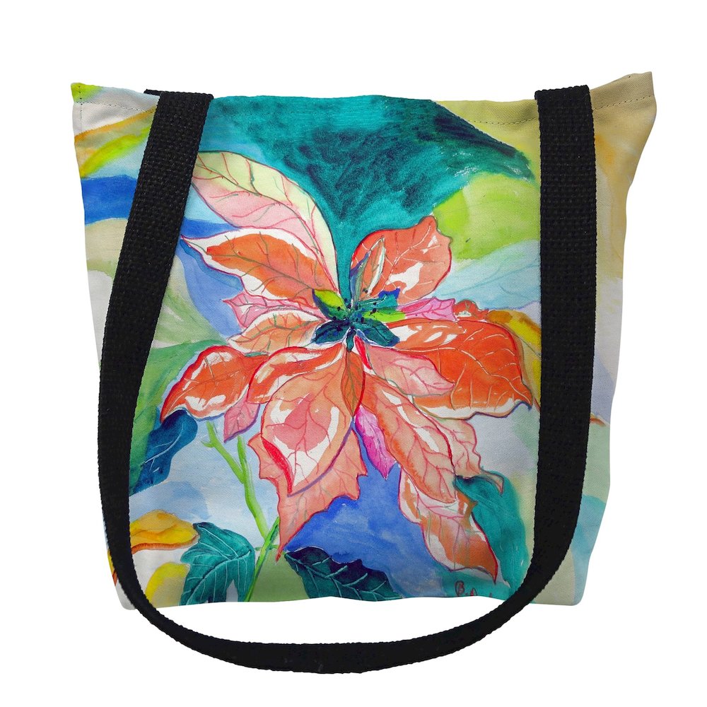 Peach Poinsettia Medium Tote Bag 16x16. Picture 1