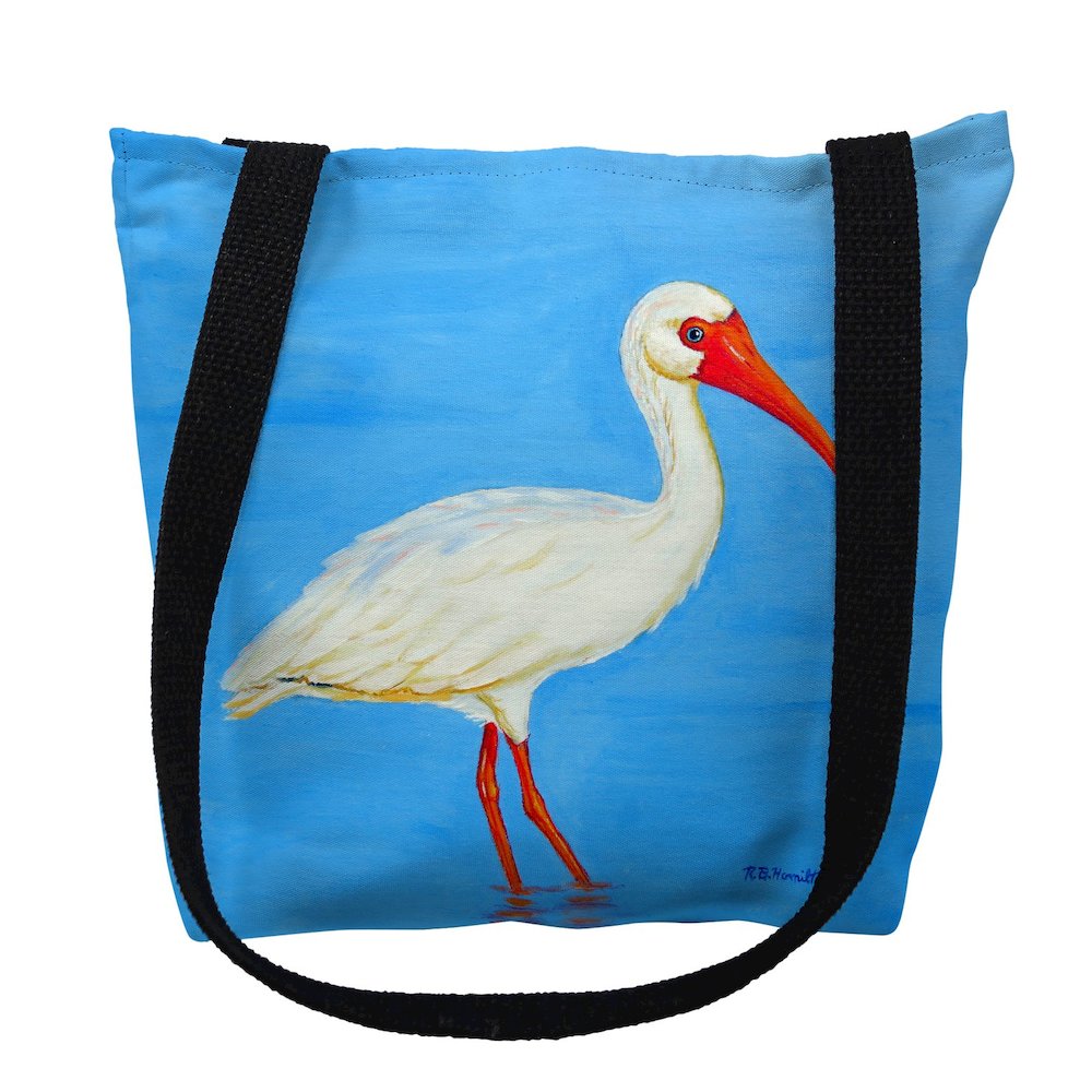 Posing White Ibis Large Tote Bag 18x18. Picture 1