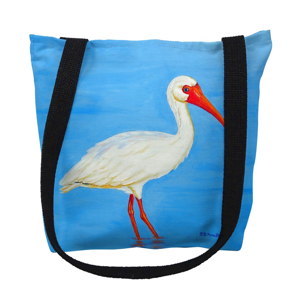 Posing White Ibis Medium Tote Bag 16x16. Picture 1