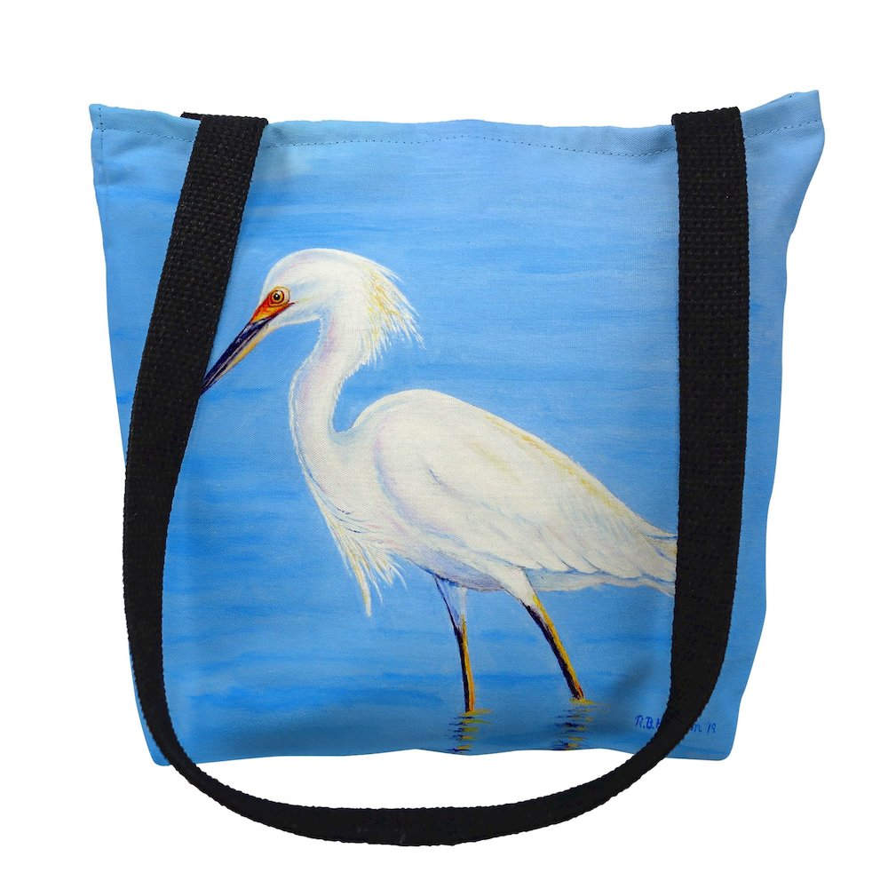 Stalking Snowy Egret Medium Tote Bag 16x16. Picture 1