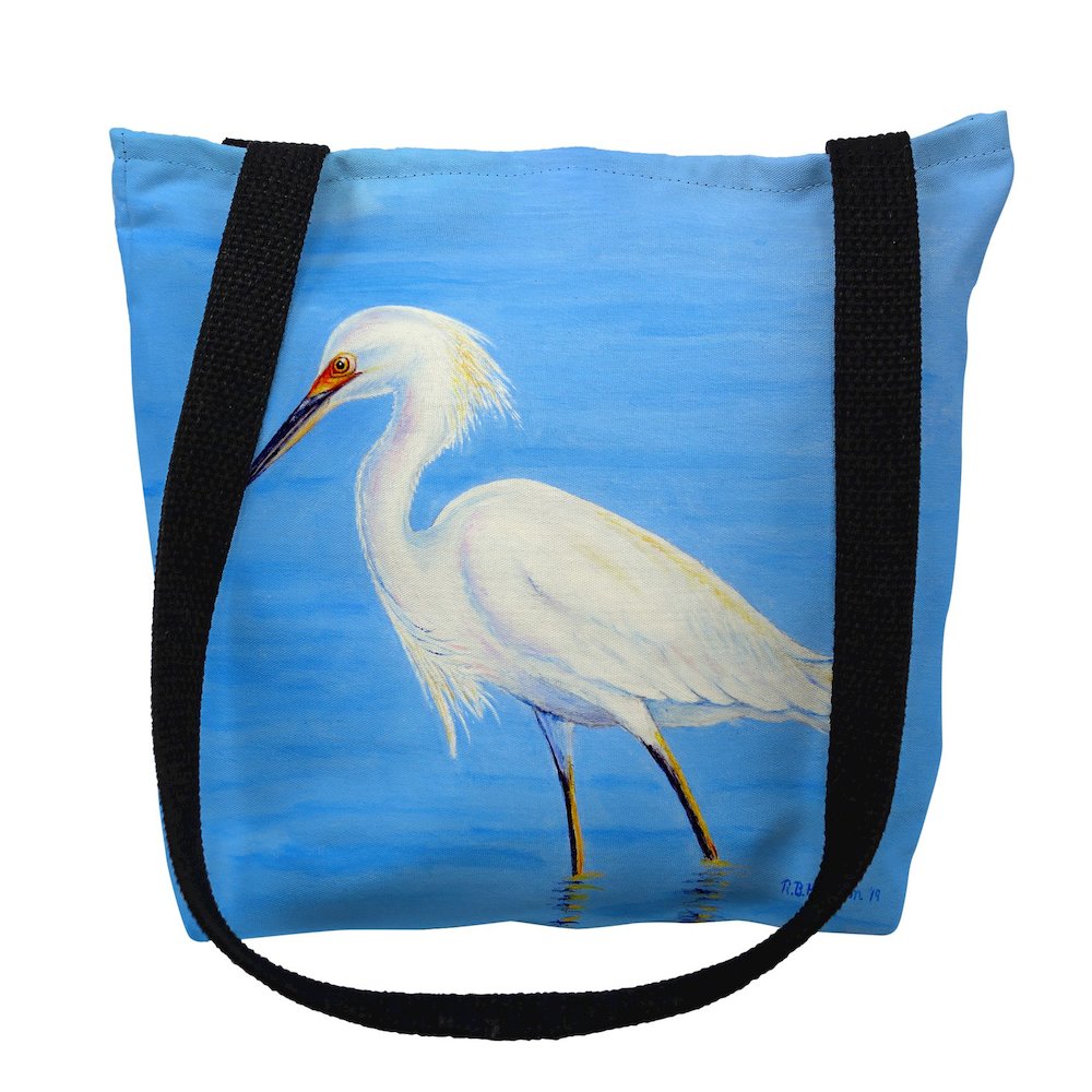 Stalking Snowy Egret Small Tote Bag 13x13. Picture 1