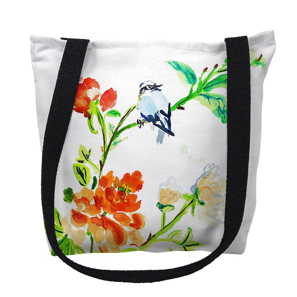 Blue Bird & Flowers Medium Tote Bag 16x16. Picture 1