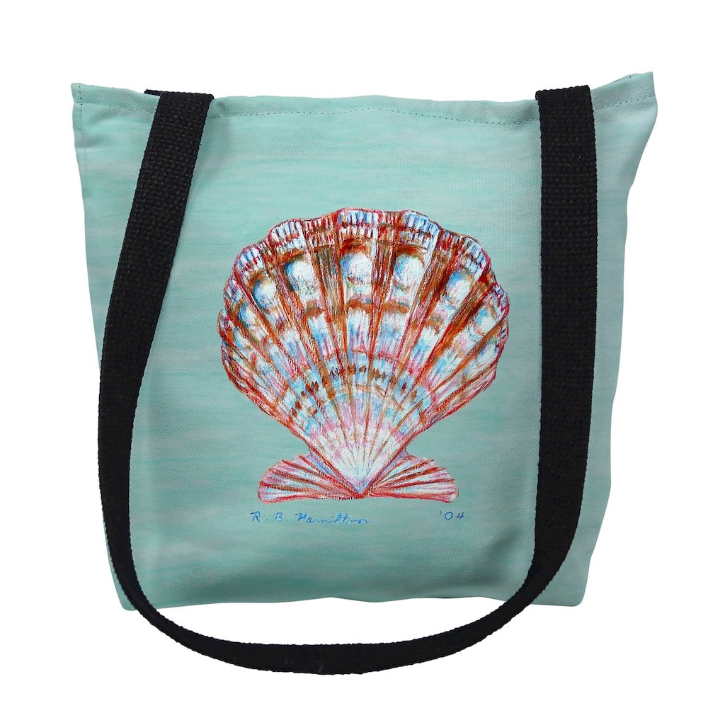 Scallop Shell on Aqua Medium Tote Bag 16x16. Picture 1