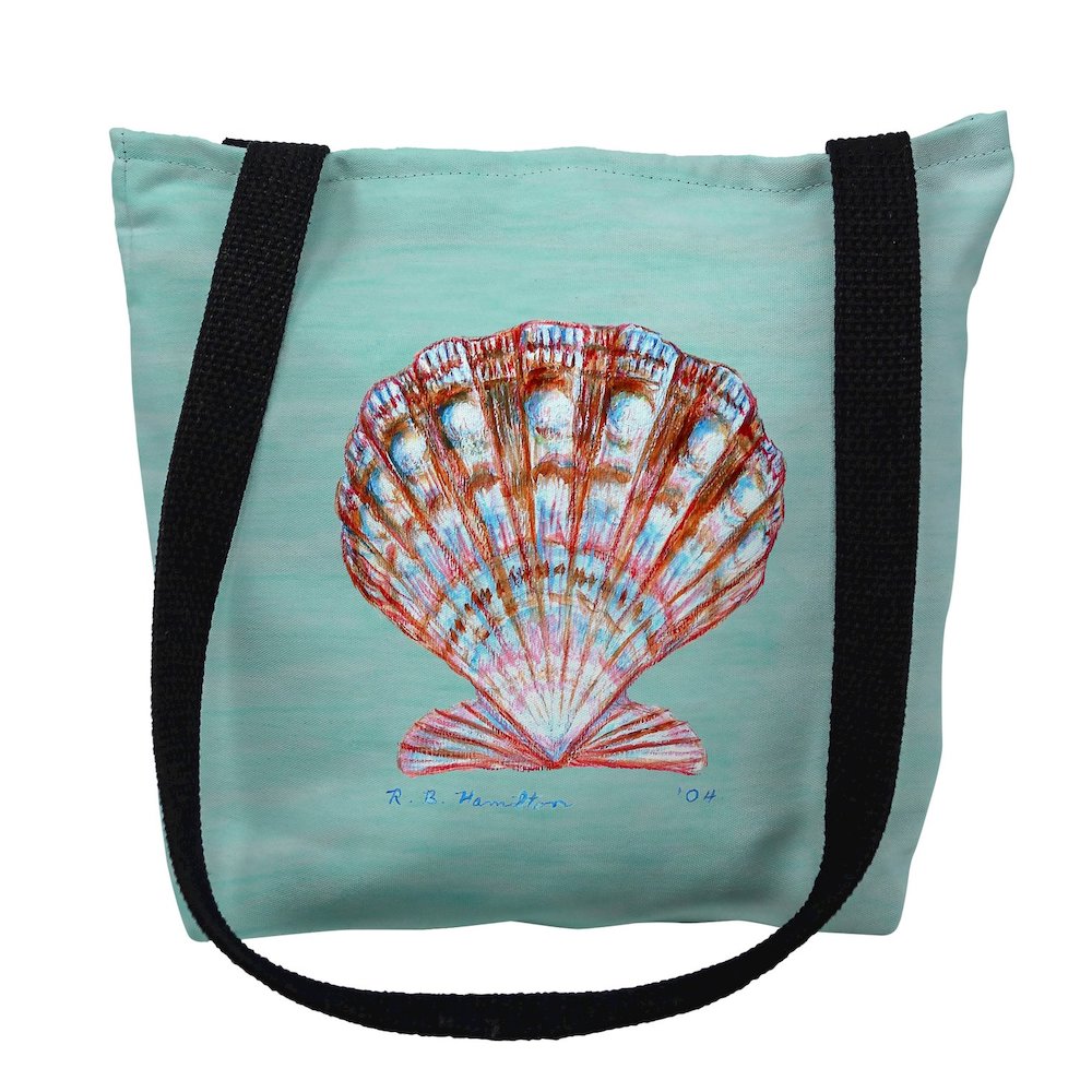 Scallop Shell on Aqua Small Tote Bag 13x13. Picture 1