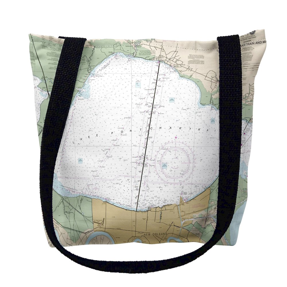 Lake Pontchartrain and Majrepas, LA Nautical Map Medium Tote Bag 16x16. Picture 1