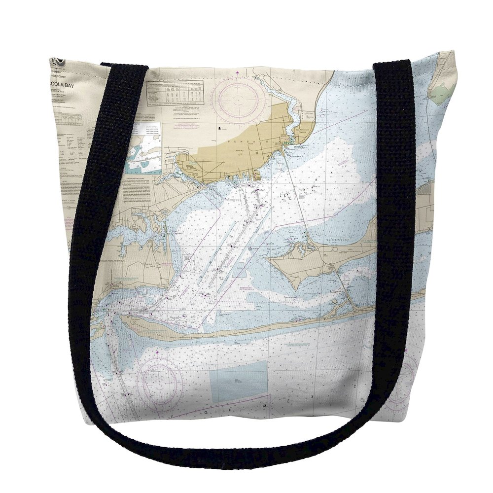 Pensacola Bay, FL Nautical Map Medium Tote Bag 16x16. Picture 1