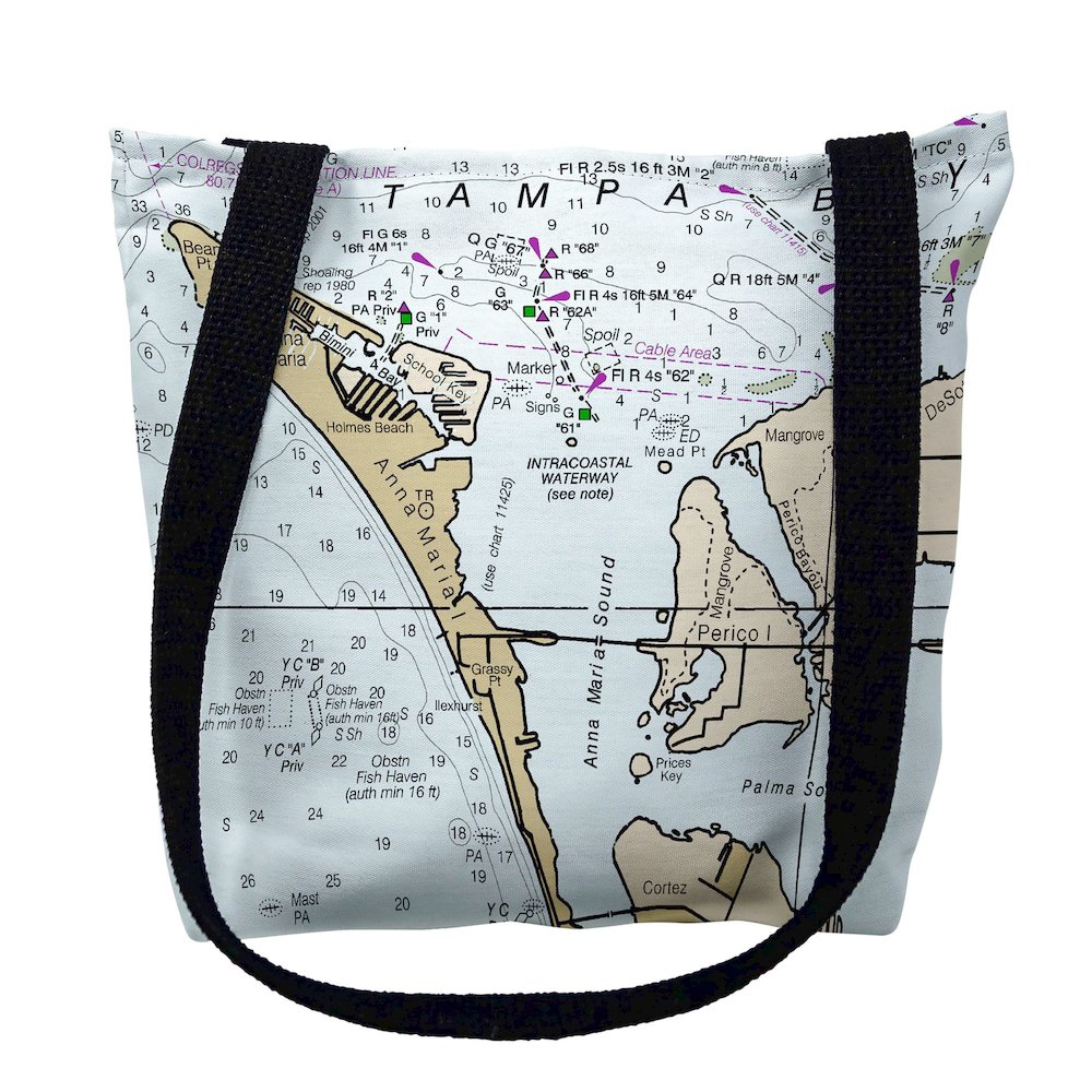 Anna Maria Island, FL Nautical Map Medium Tote Bag 16x16. Picture 1