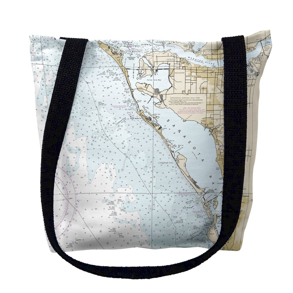 Sarasota Bay, FL Nautical Map Medium Tote Bag 16x16. Picture 1