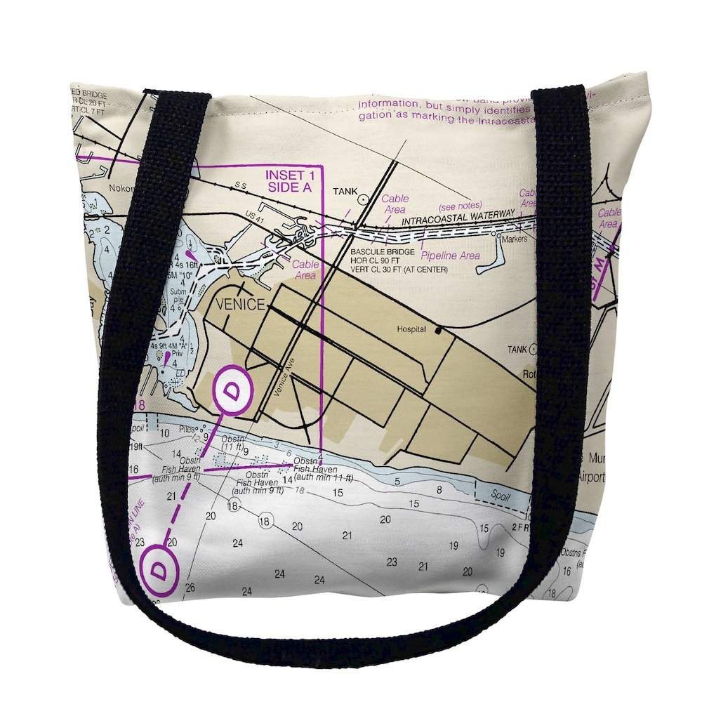 Venice Inlet, FL Nautical Map Medium Tote Bag 16x16. Picture 1