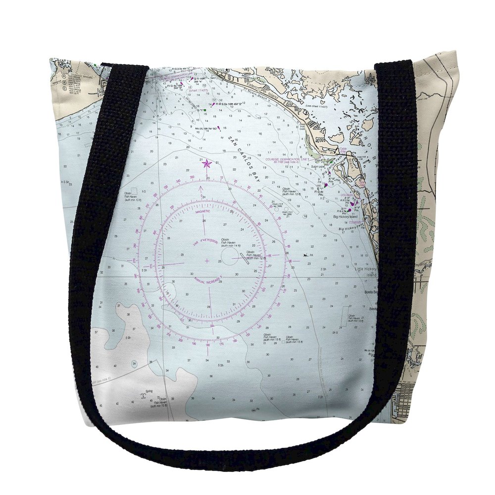 Estero Bay, Bonita Springs, FL Nautical Map Medium Tote Bag 16x16. Picture 1