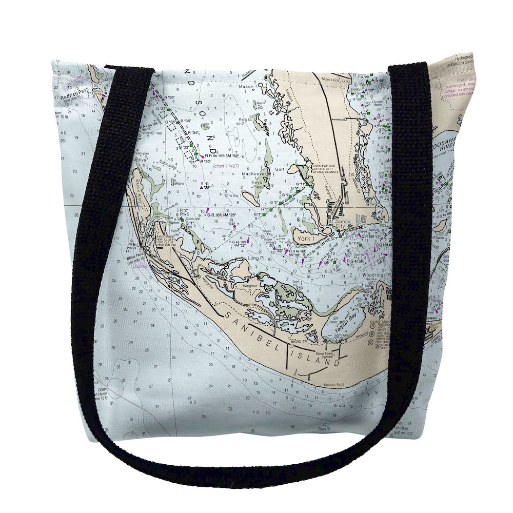 Sanibell Island, FL Nautical Map Medium Tote Bag 16x16. Picture 1