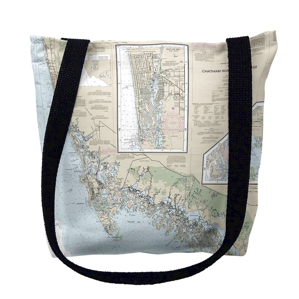 Naples Bay & Marco Island, FL Nautical Map Medium Tote Bag 16x16. Picture 1