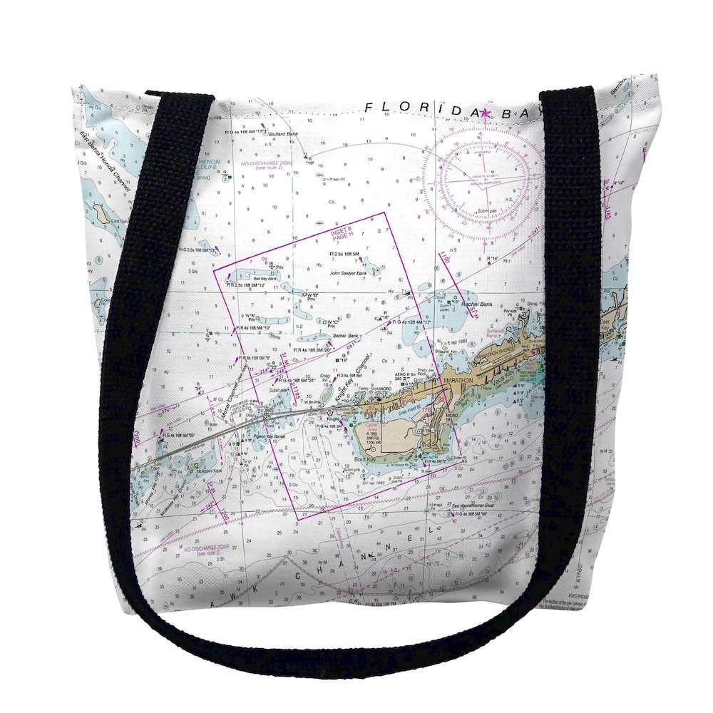 Miami to Marathon & Florida Bay, FL Nautical Map Medium Tote Bag 16x16. Picture 1