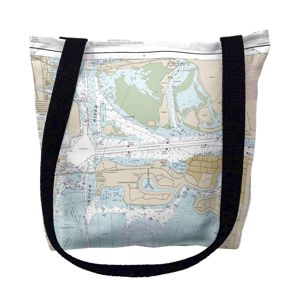 Fort Pierce Harbor, FL Nautical Map Medium Tote Bag 16x16. Picture 1