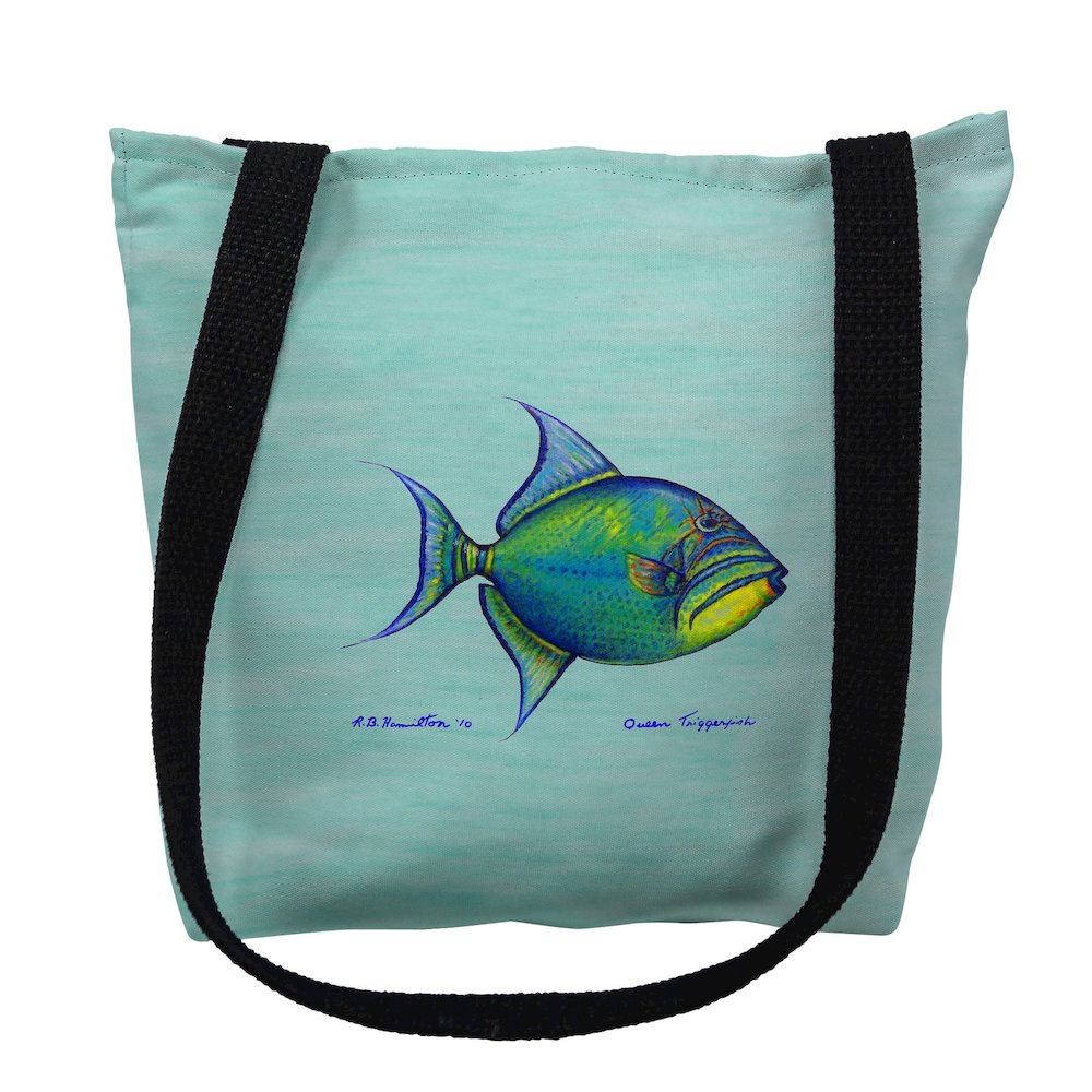 Trigger Fish on Aqua Large Tote Bag 18x18. Picture 1