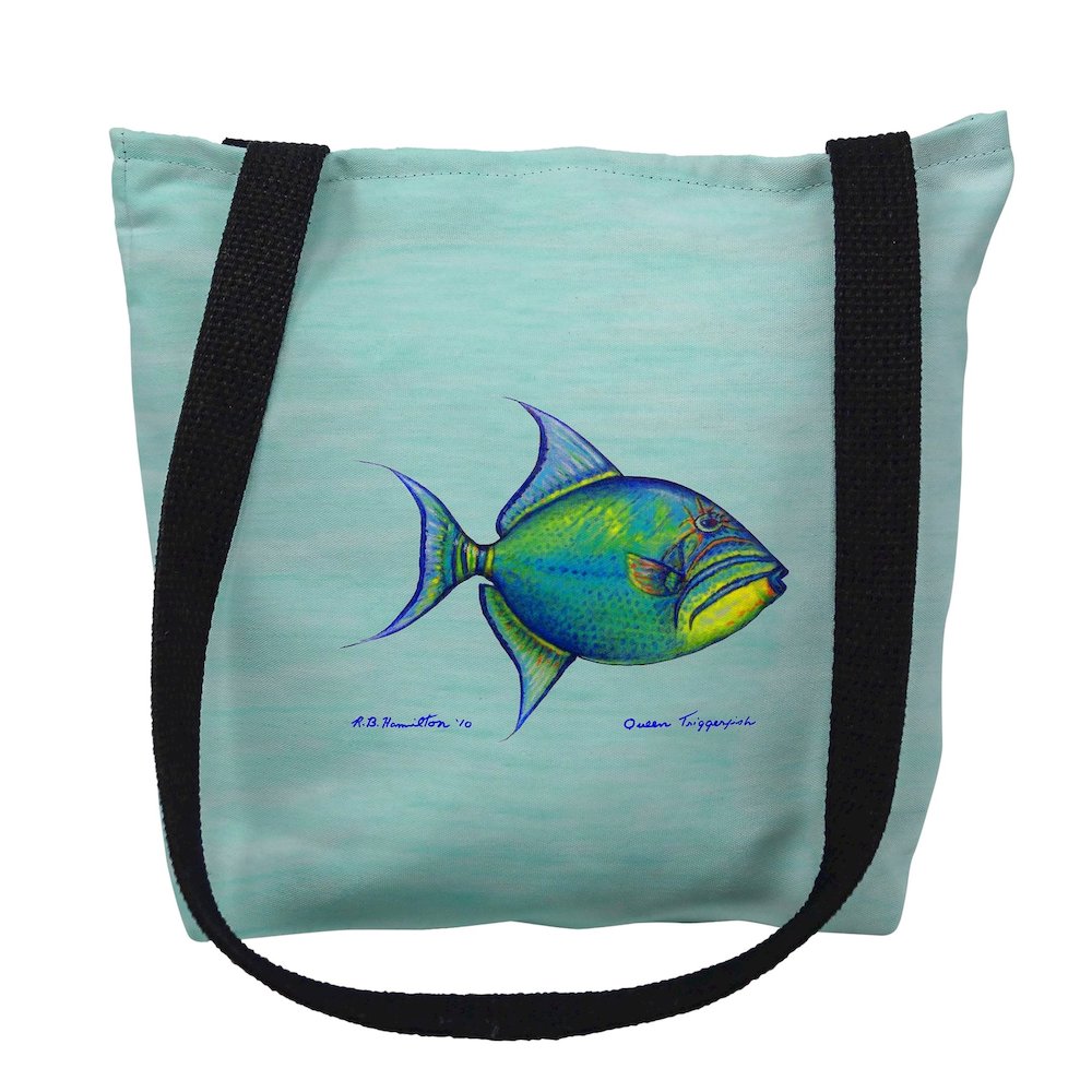 Trigger Fish on Aqua Medium Tote Bag 16x16. Picture 1