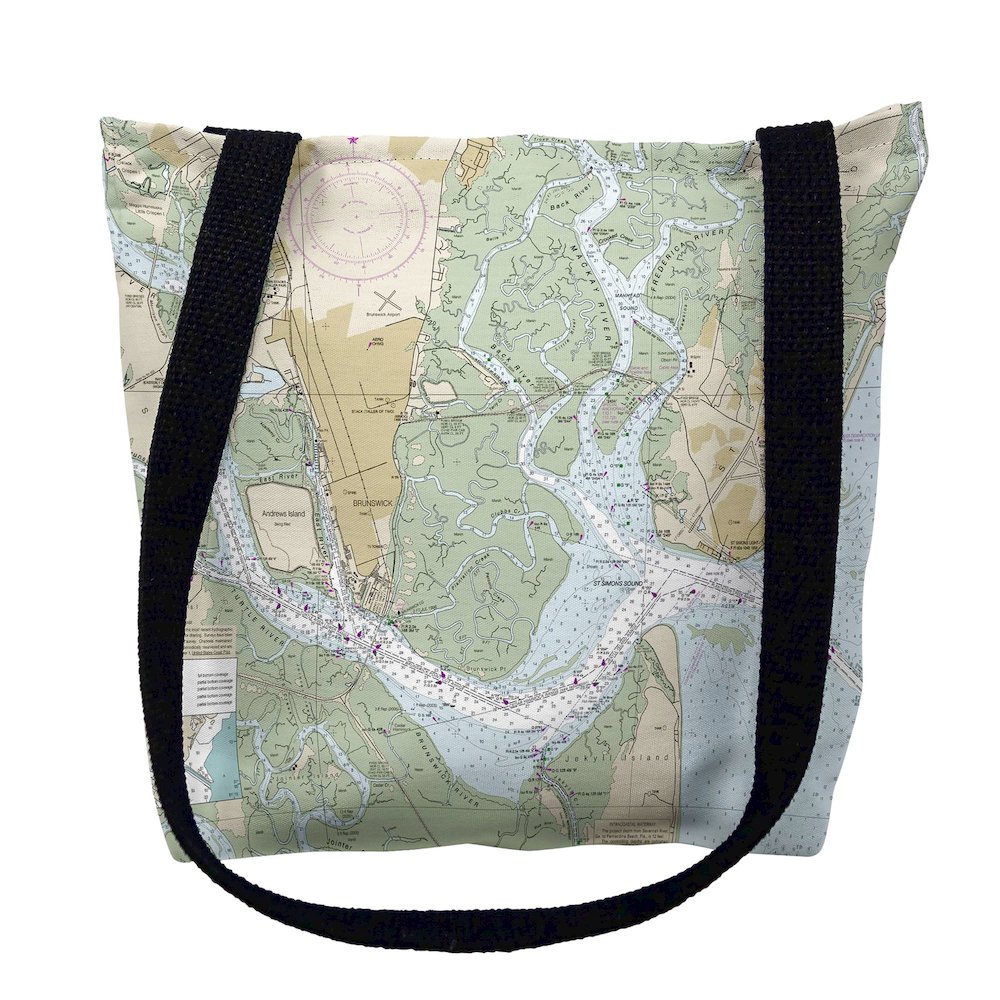 St Simons Sound, GA Nautical Map Medium Tote Bag 16x16. Picture 1
