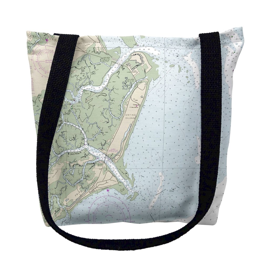 Fripp Island, SC Nautical Map Medium Tote Bag 16x16. Picture 1