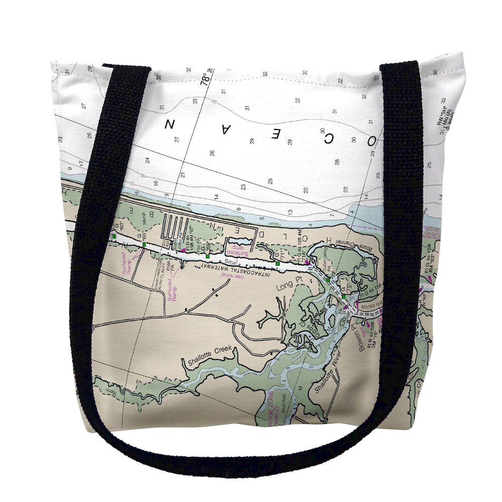 Holden Beach, NC Nautical Map Medium Tote Bag 16x16. Picture 1