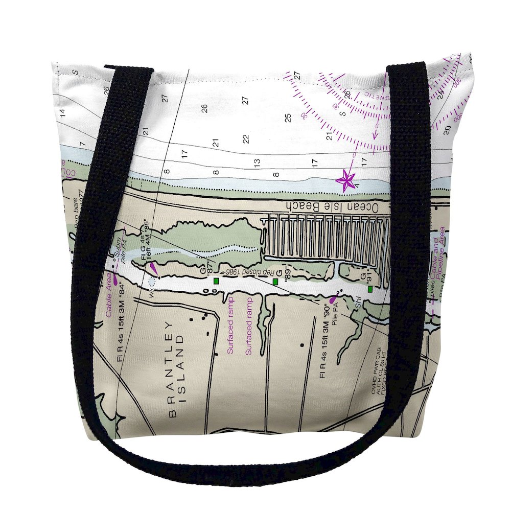 Ocean Isle, NC Nautical Map Medium Tote Bag 16x16. Picture 1