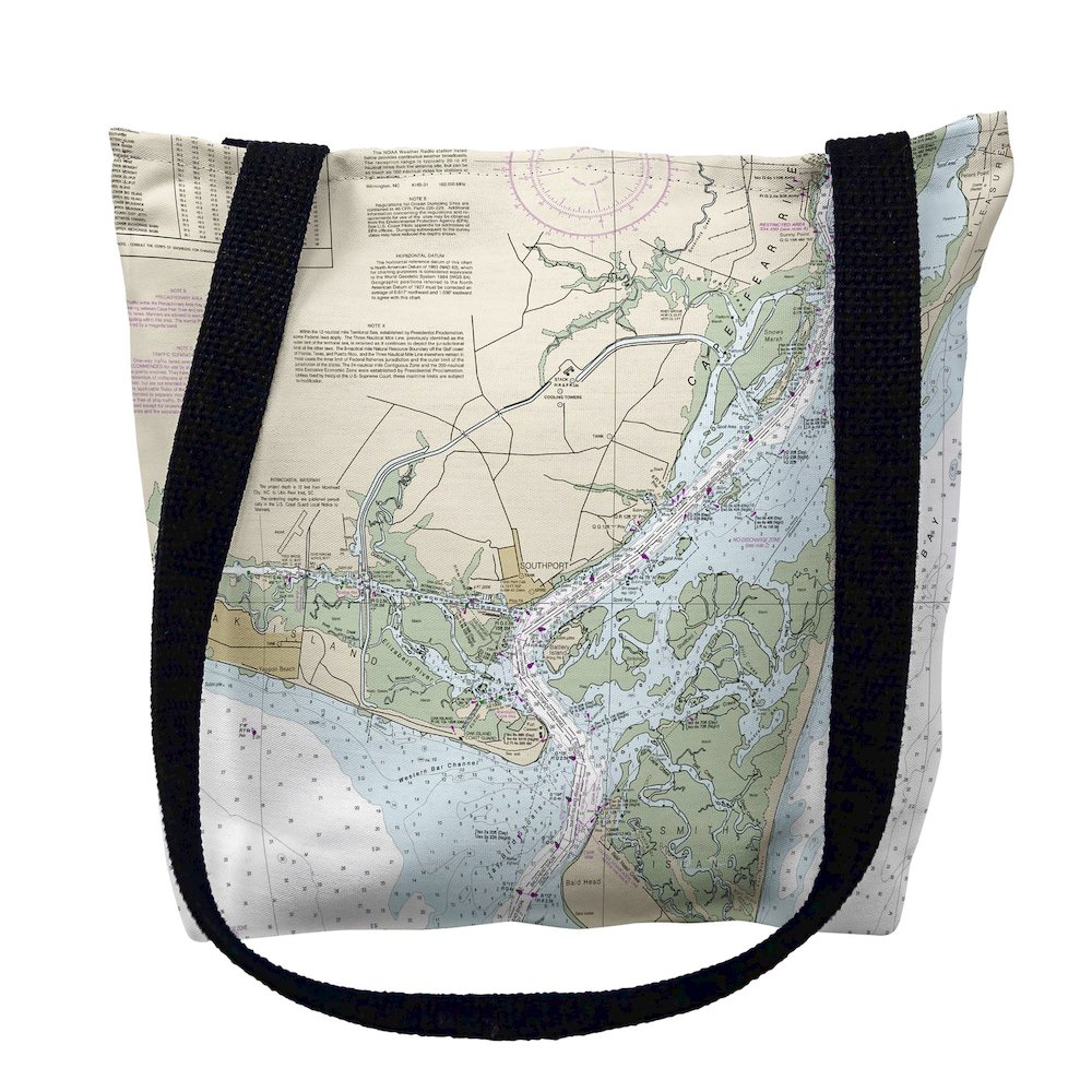 Cape Fear, NC Nautical Map Medium Tote Bag 16x16. Picture 1