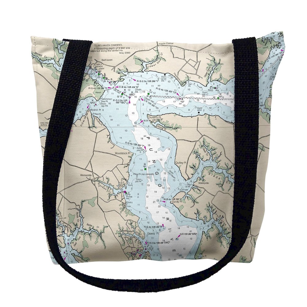 Pungo River, NC Nautical Map Medium Tote Bag 16x16. Picture 1