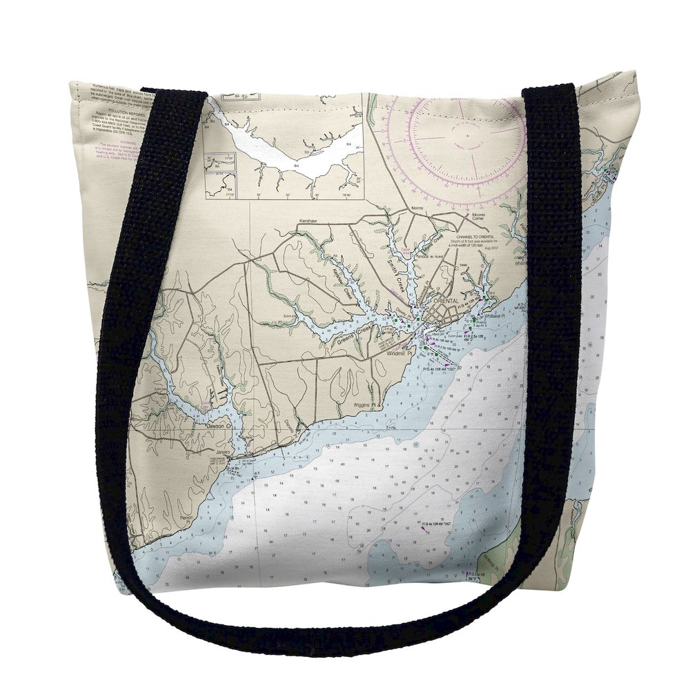 Oriental, NC Nautical Map Medium Tote Bag 16x16. Picture 1