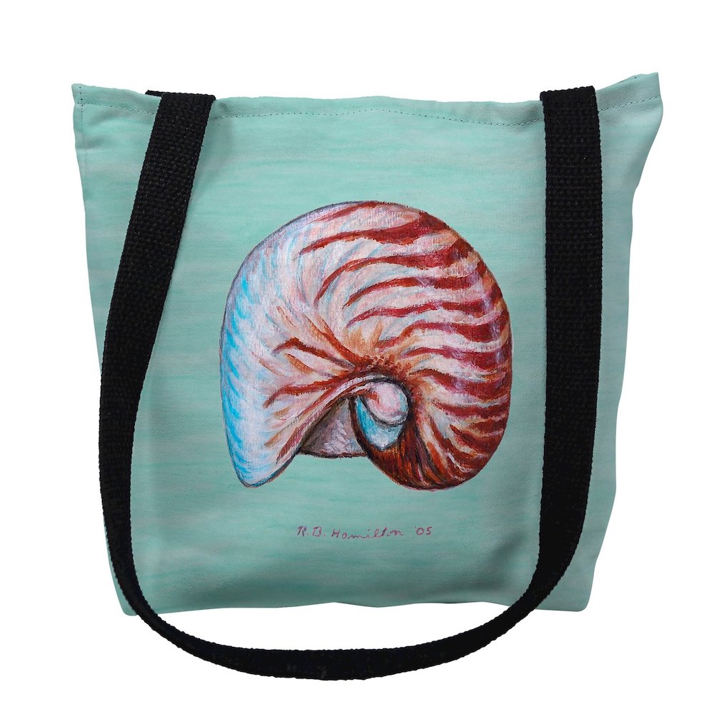 Nautilus Shell on Aqua Small Tote Bag 13x13. Picture 1