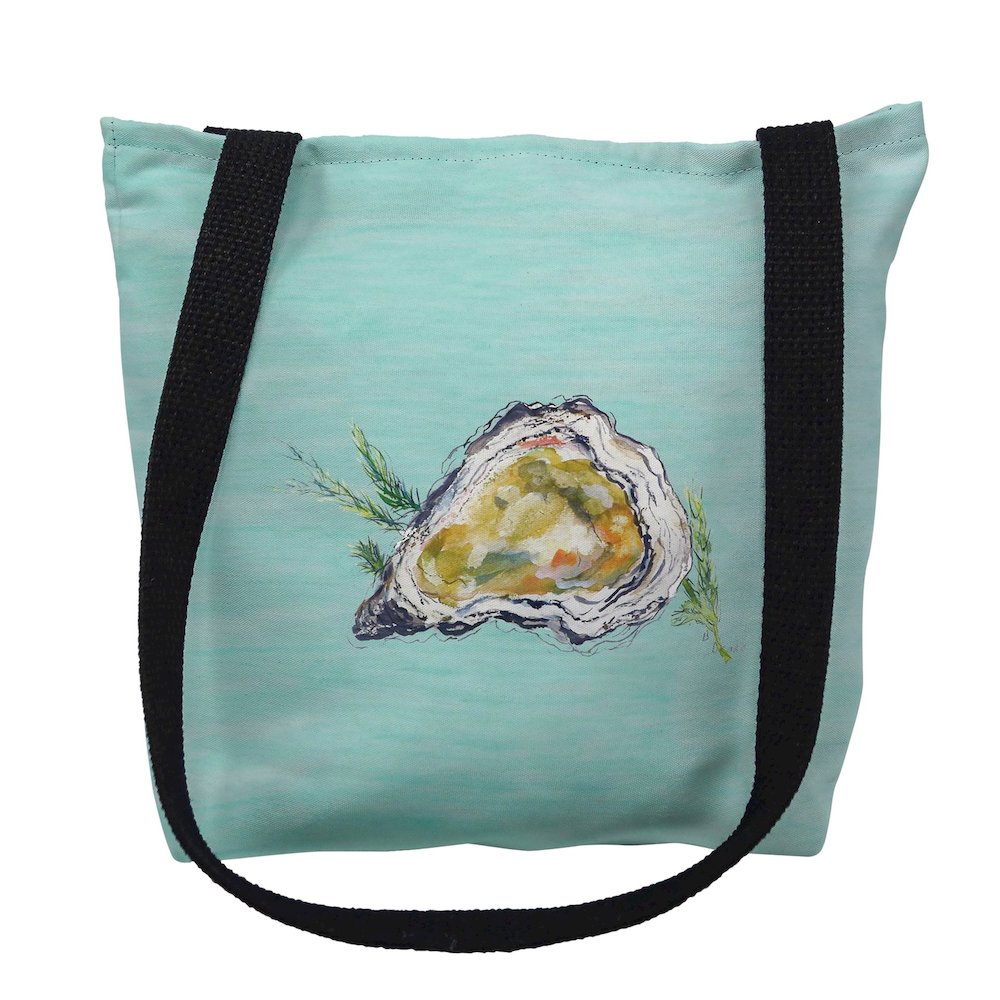 Oyster Shell on Aqua Medium Tote Bag 16x16. Picture 1