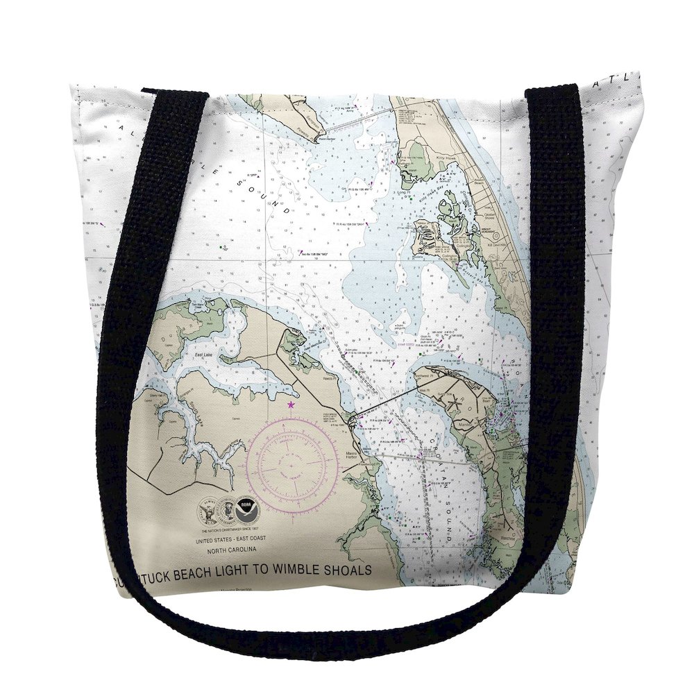 Manteo, NC Nautical Map Medium Tote Bag 16x16. Picture 1