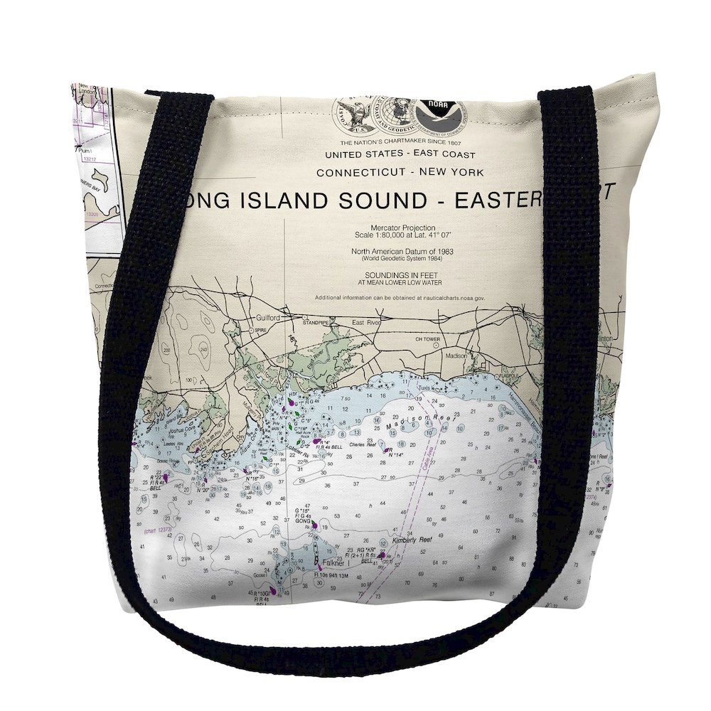 Long Island Sound - Eastern Part Detail, NY Nautical Map Medium Tote Bag 16x16. Picture 1