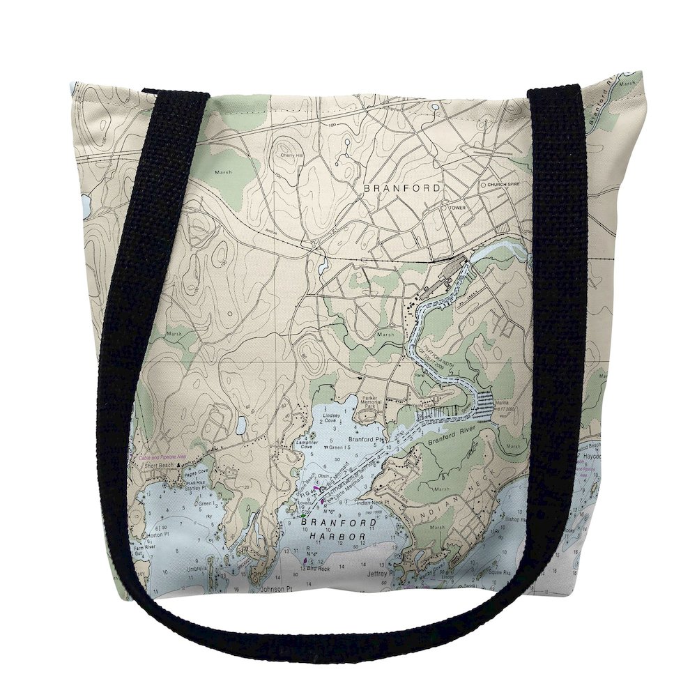 Branford Harbor, CT Nautical Map Medium Tote Bag 16x16. Picture 1